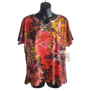 Breckenridge Women's Multicolor Floral Print Shortsleeve Top Blouse Size L NWT